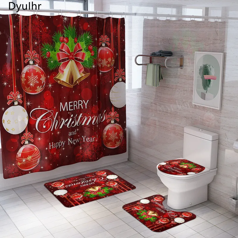 

Аксессуары для ванной комнаты полиэстер Водонепроницаемый душевая занавеска сиденье для унитаза, коврик Рождество ванная комната комплек...