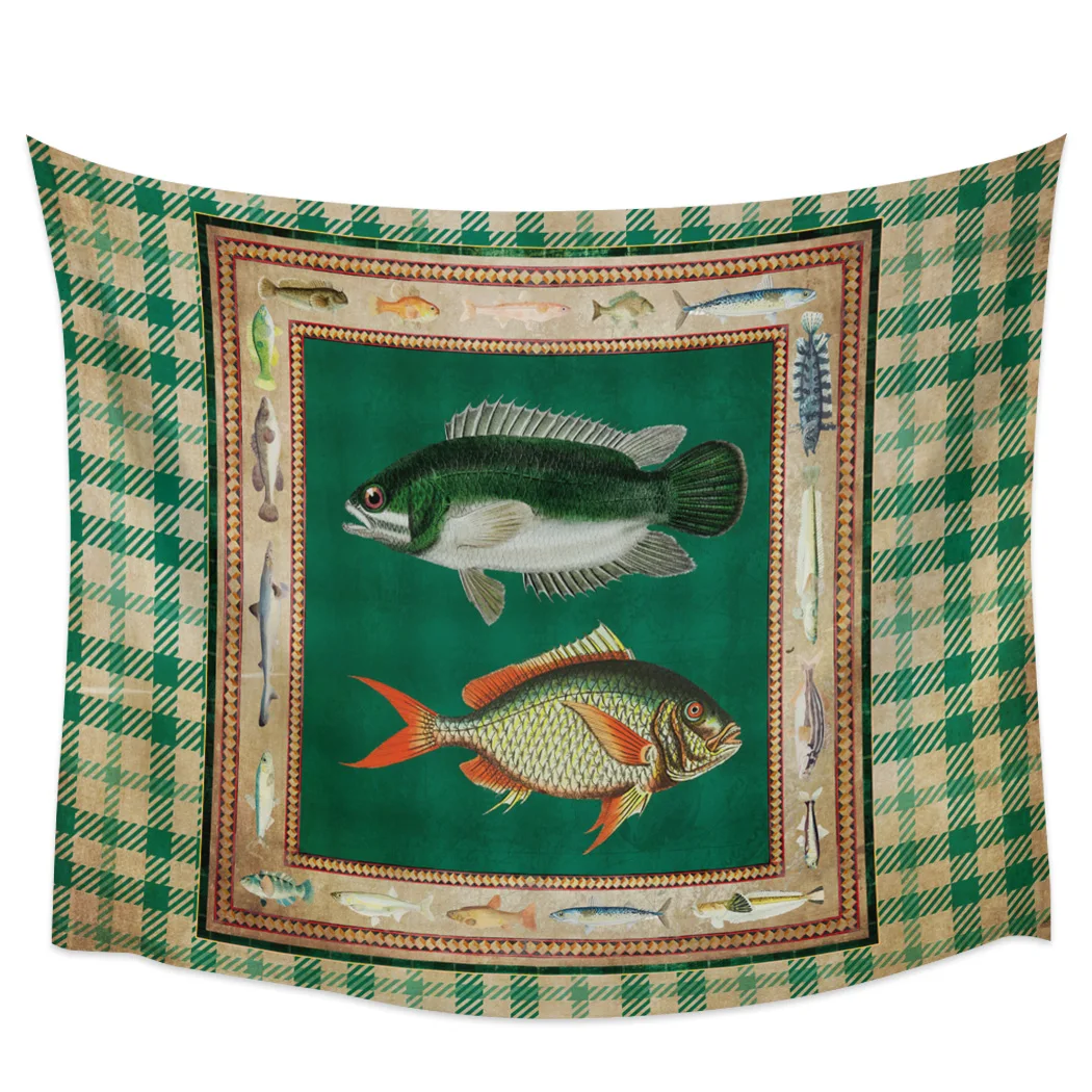 Геометрической текстурой рыбы в зеленую клетку RetroTapestry настенный Спальня стены