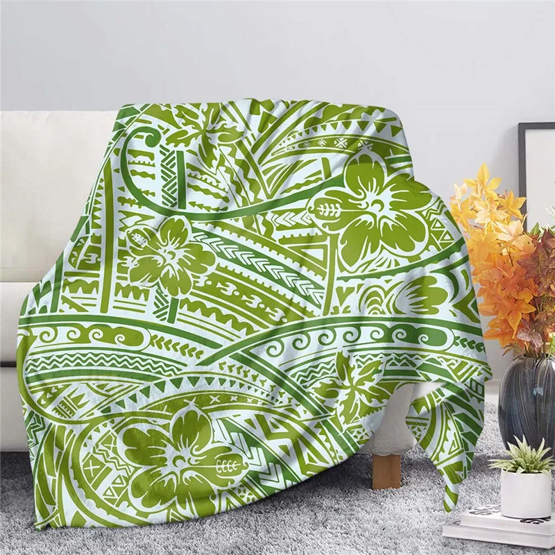 

HUGSIDEA Tribal Ethnic Style Flannel Blanket 3D Print Green Bedroom Throw Blanket Soft Washable Fleece Blanket Decoration