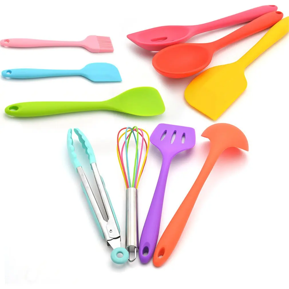 10pcs Colorful Kitchenware Silicone Heat Resistant Kitchen Cooking Utensils DIY Tools Cookware Gadgets | Дом и сад