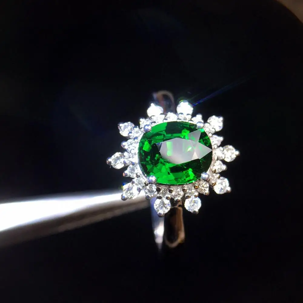 Кольцо с цаворитом настоящие хорошие драгоценности 18 K золото ювелирные изделия