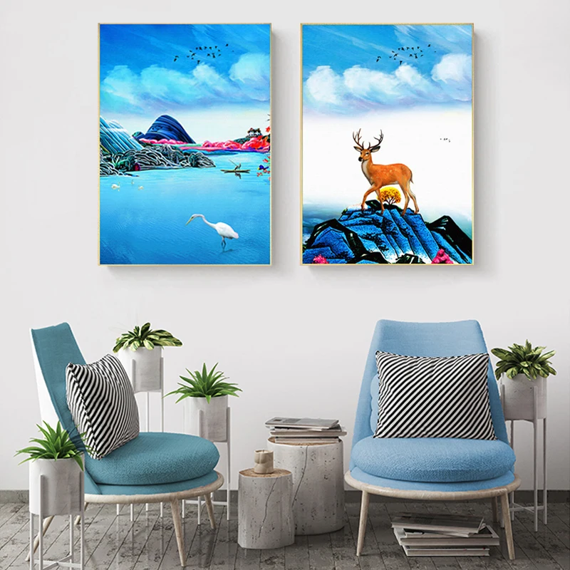 Минималистичная картина распылитель с изображением животных оленя озера пейзаж