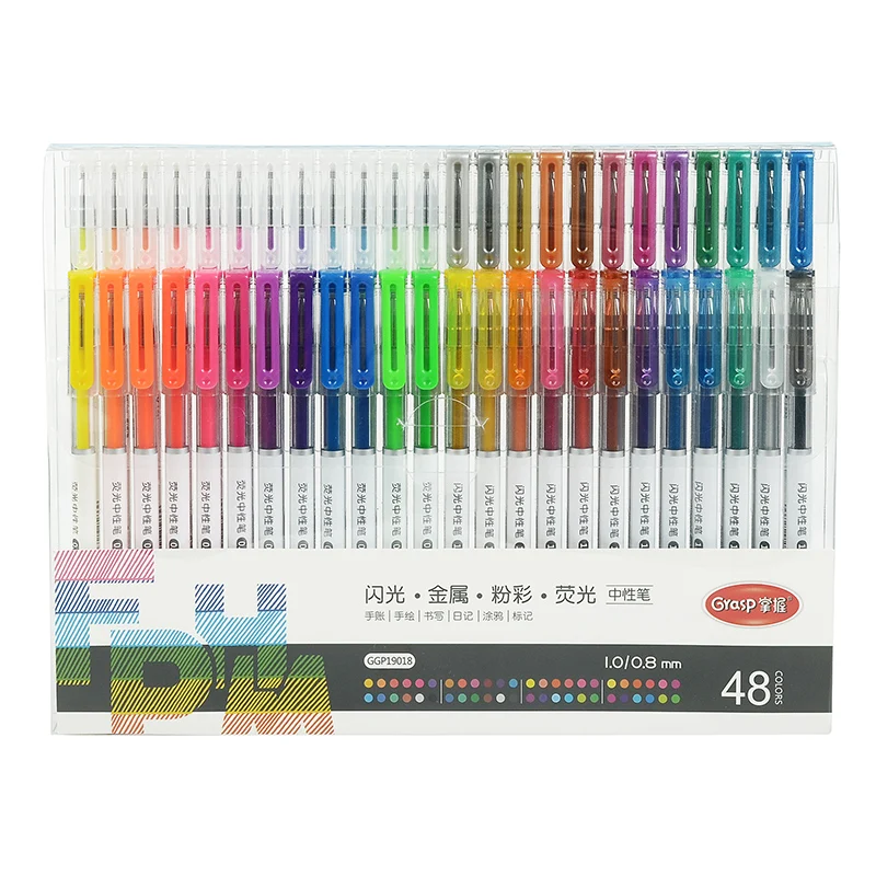 

Гелевая ручка 48 цветов, студенческие ручки для рисования, креативная самодельная металлическая блестящая ручка для граффити, школьные прин...