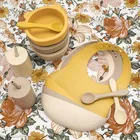 Оптовая продажа, новинка, Детская силиконовая тарелка, миска, чистый цвет, простая детская силиконовая посуда с детской соломенной чашкой