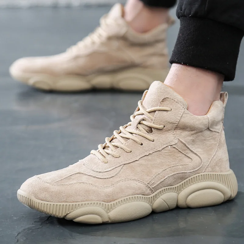 Мужские беговые кроссовки цвета хаки из флока нескользящая и износостойкая