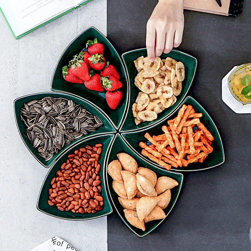 

Nordic luxury ceramic fruit tray nut box candy box melon seeds tray compartment living room creative household snack tray