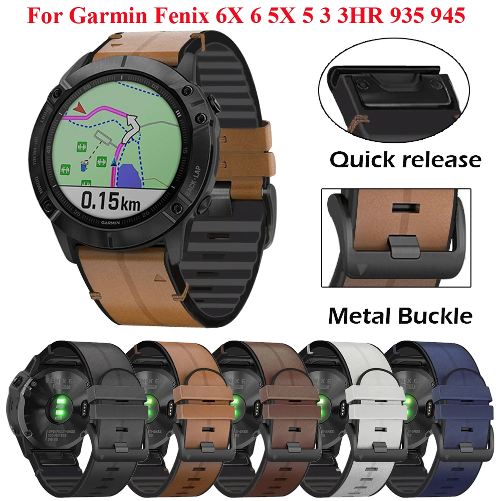 

22 26mm Quickfit Watch Strap For Garmin Fenix 6 6X Pro 5X 5 Plus 3HR 935 945 S60 Genuine Leather Band Silicone Wristband correa