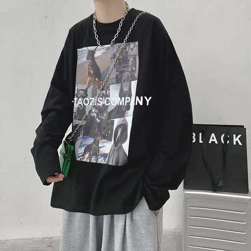 

QIWN Autumn Long-sleeved T-shirt Men's Casual Retro Shirt Loose T-shirt Anime Shirt White Tee Oversized T Shirt Anime Shirts