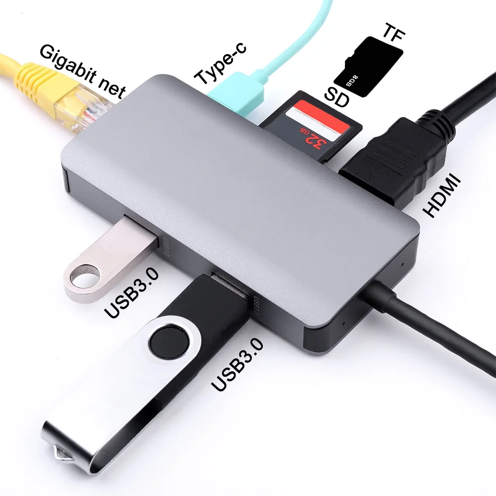 

Type-c HUB Type-c 3.0 USB-C To 4K SD/TF Card Reader RJ45 PD Charging Gigabit Ethernet Adapter for MacBook Pro HUB Adapter