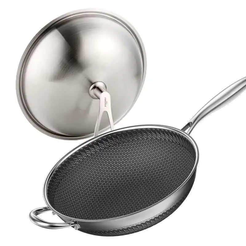 

New 316 Stainless Steel Honeycomb Frying Pan Non Stick Without Oil Fume And Coating Kitchen Cookware Wok Pots And Pans
