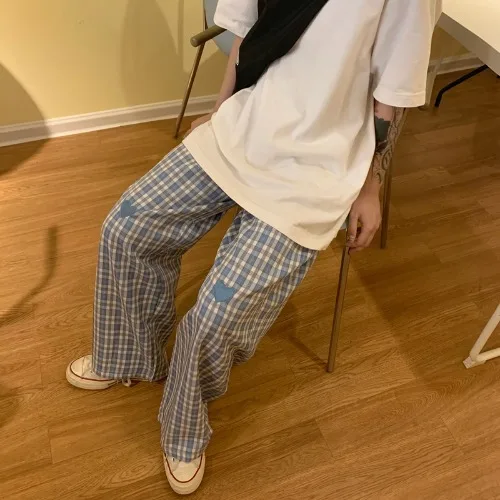 Женские винтажные брюки в клетку с высокой талией и вышивкой | Женская одежда