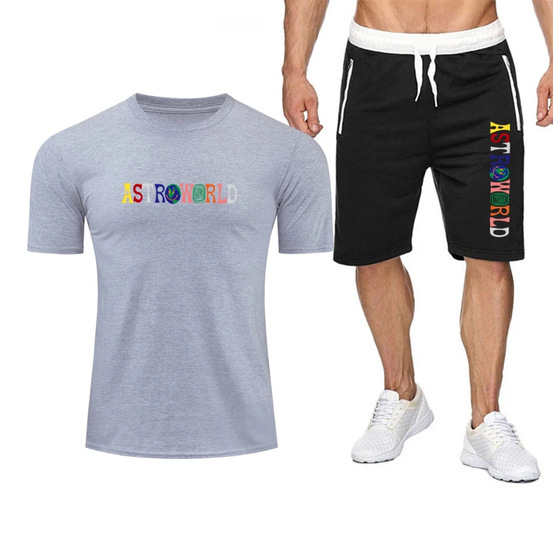 

2021 Summer Men's T-shirt Set 2-Piece Men's Sportswear Set Basketball Sports Fitness Printed Short Sleeve + Men's Suit