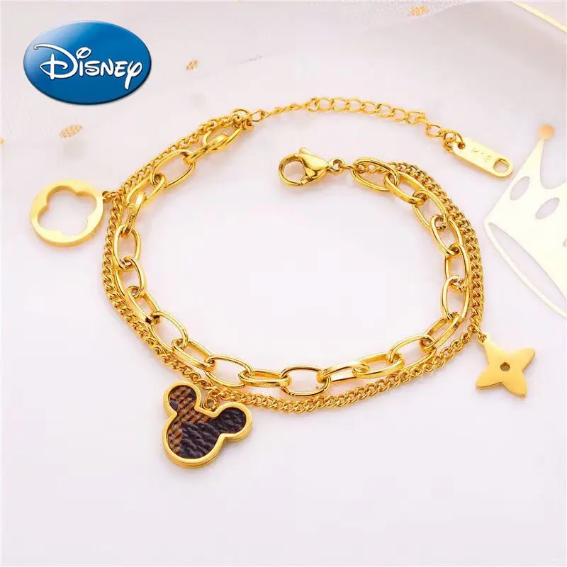 

Disney Minnie Bracelet Simple Personality Double Layer Red Hot Gold Mickey Bracelet Women's Non-fading Creative Net