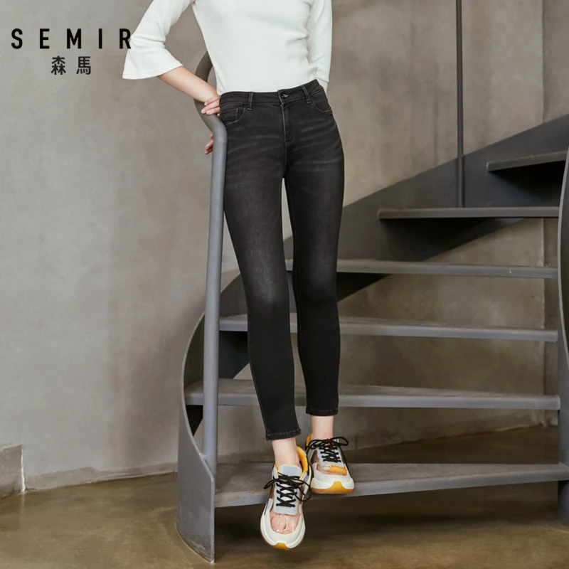 Semir джинсы женские тонкие ноги девять брюки Гонконгский вкус ретро шик тренд