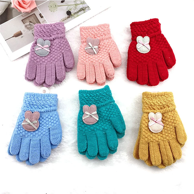 1 пара, детские вязаные перчатки, зимние теплые детские варежки с пальцами, милые Мультяшные мягкие перчатки для мальчиков и девочек