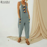 womens patchwork jumpsuits zanzea 2021 kaftan floral overalls casual suspender playsuits female summer rompers oversized pants