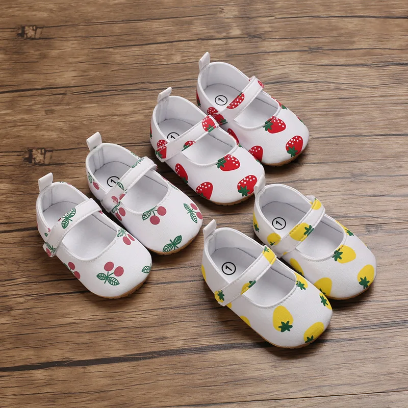 Zapatos para bebé niña fresa cereza algodón sólido suela antideslizante suave recién nacido Primeros pasos bebé recién nacido informal cuna de lona Sho