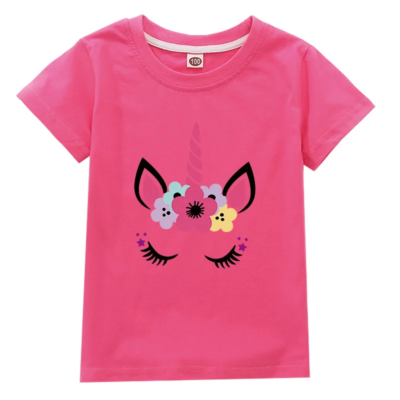 2021 New Rainbow Horse Cartoon Kids T Shirt Fashion Cute Unicorn Girl T Shirt Harajuku Korean Design Round Neck Baby Boy T Shirt