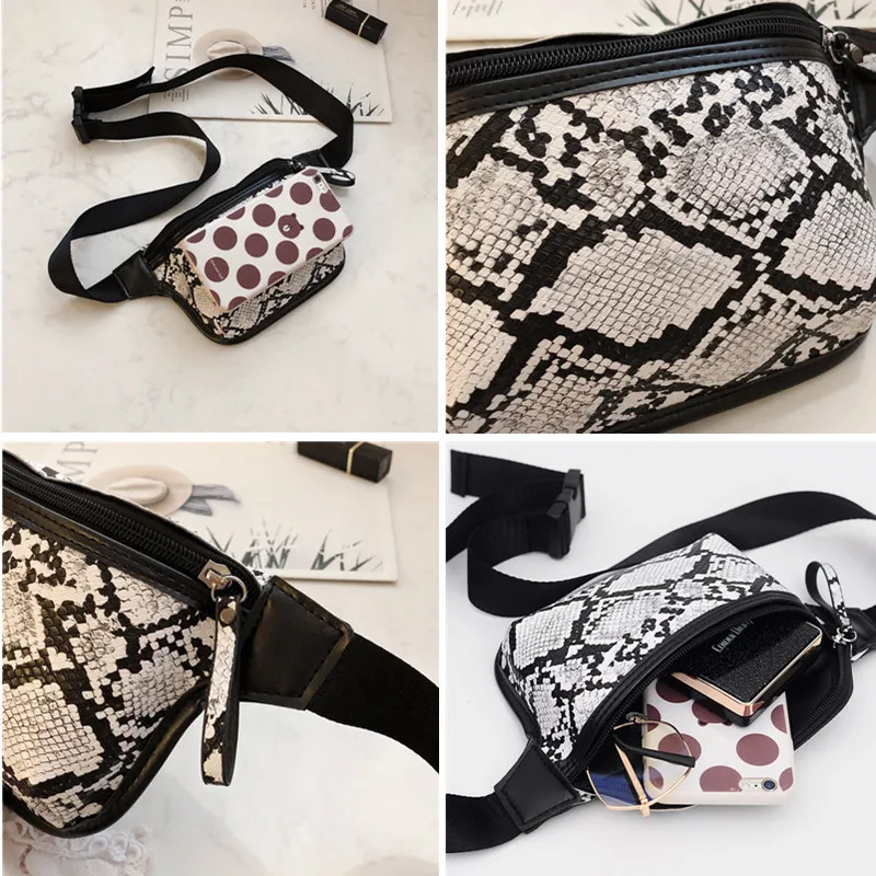 

Hot Sale Women Waist Bags Fashion Snake Print Shoulder Bag Women Serpentine PU Leather Waist Bags Female Handbag Crossbody Bag