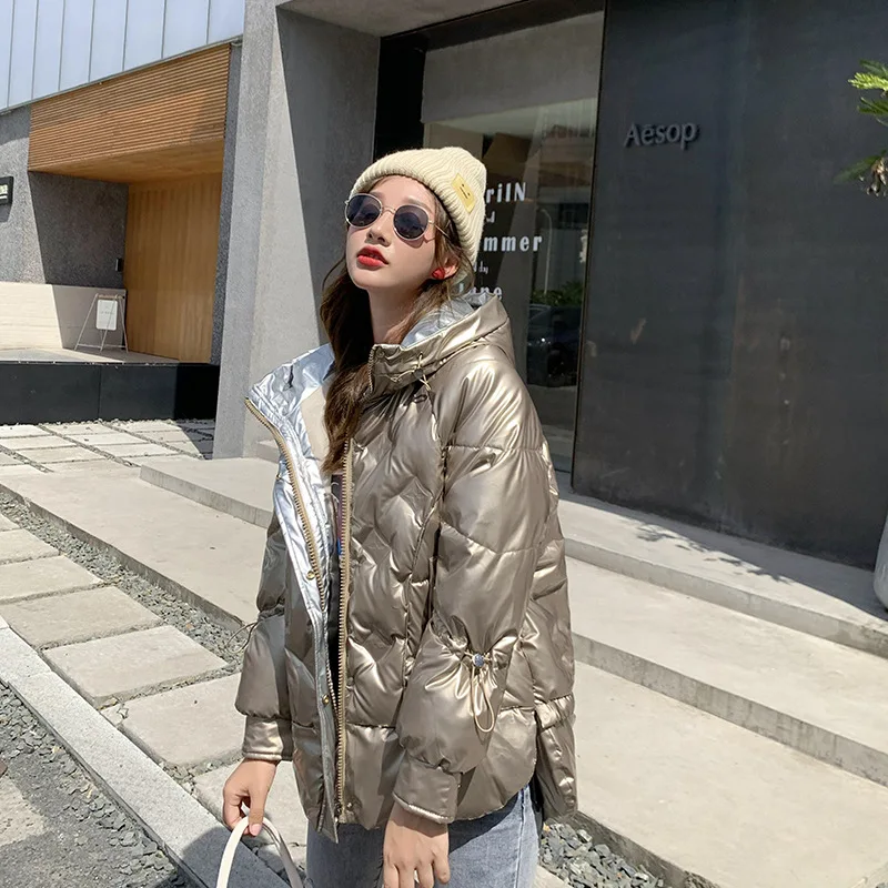 

European and American style bright face short coat autumn and winter new style Korean loose fashion contrast coat and bread coat