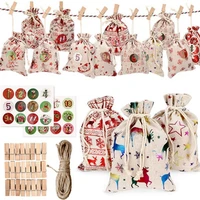 christmas advent calendar 24days countdown bag hanging candy gift sacks pouch with clips stickers rope home christmas decoration