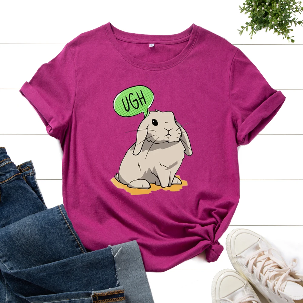 

Women's Graphic T-Shirts Printed Shirt Cotton Tee Short Sleeve Summer Tops Female Tees Clothes Rabbit Bunny Easter Animal Lover