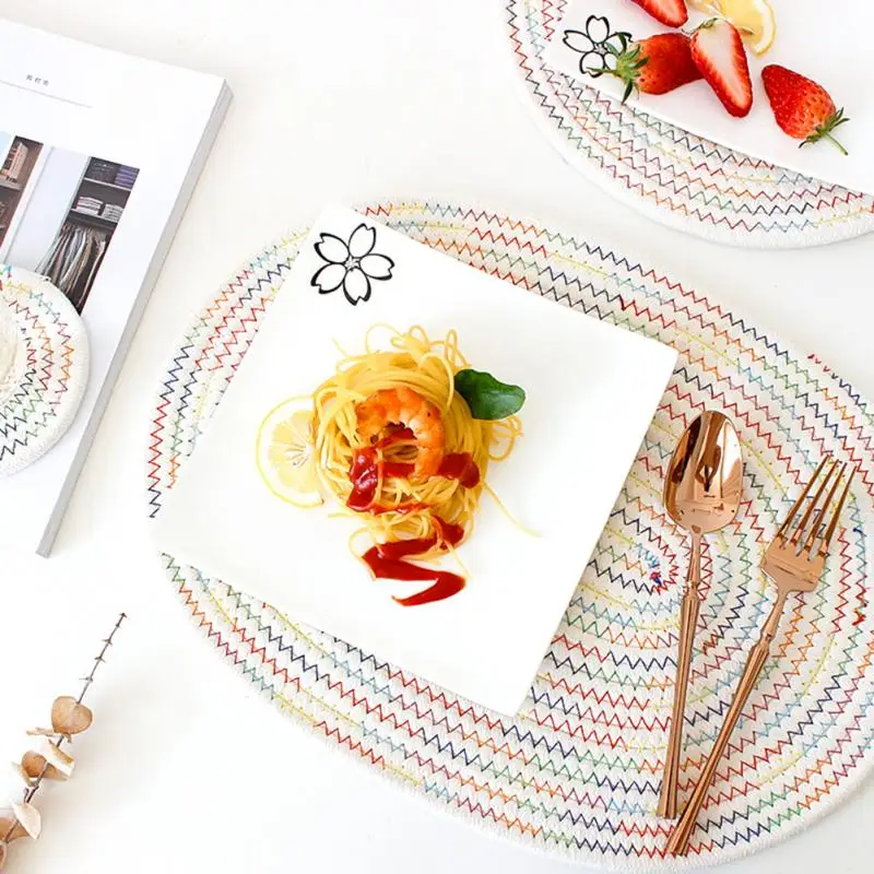 

Drink Coasters Table Accessories Round Tableware Placemat Dish Bowl Mat Cotton Weave Drink Water Cup Mat Insulation Pads