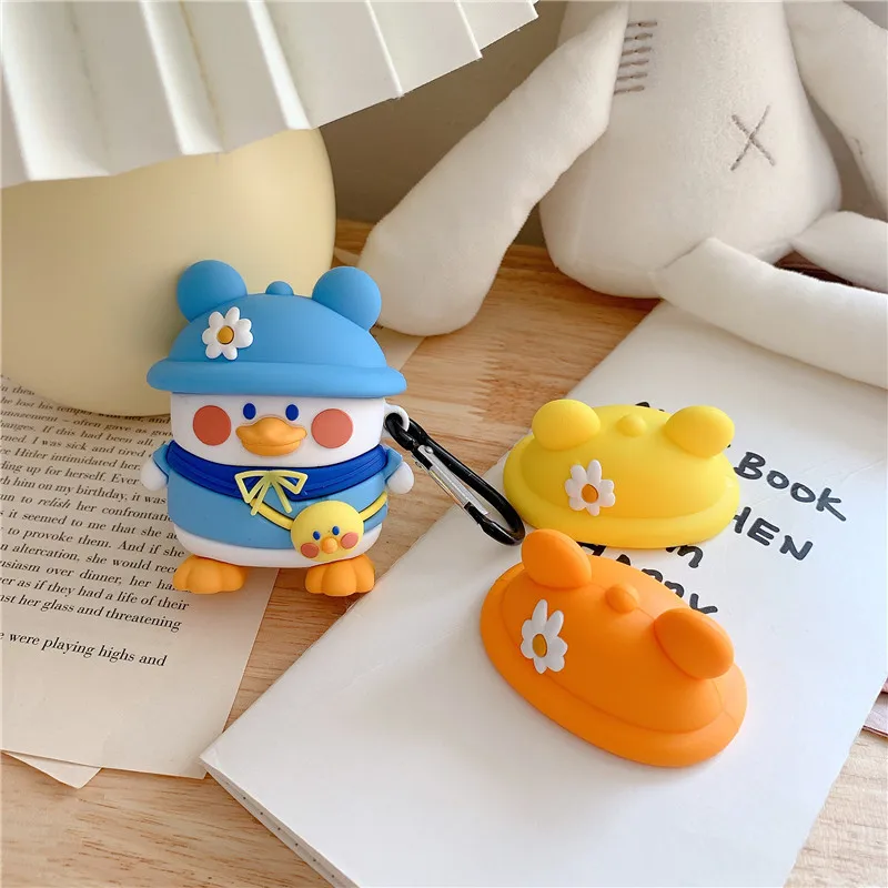 

Новинка, рюкзак с тремя Головными Уборами, утка, наушники, чехол для Airpods Pro 3D, милый мультяшный беспроводной Bluetooth для Airpods 1, 2, 3, коробка