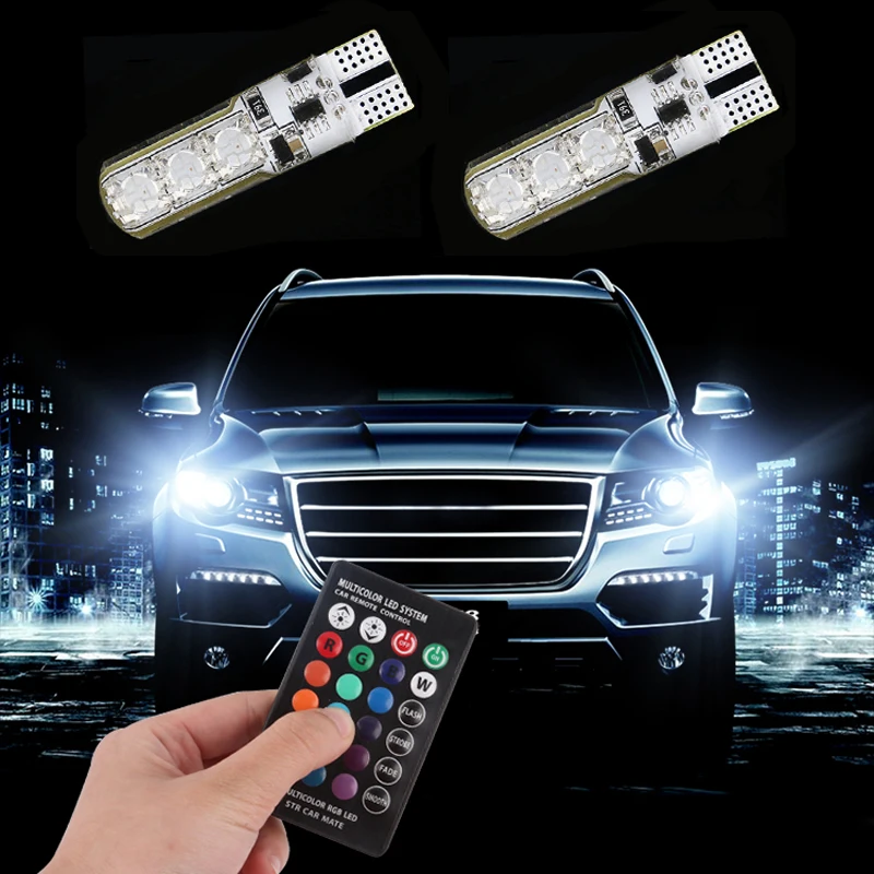 Цветная (RGB) T10 W5W светодиодный Габаритные фонари для автомобиля renault megane 2 duster logan