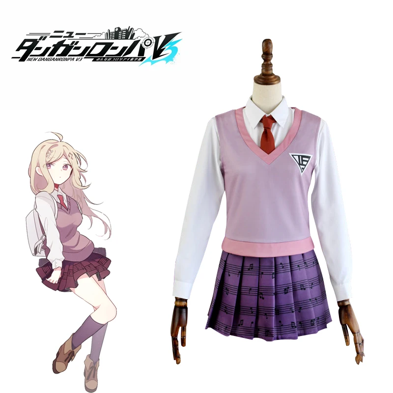 

Anime Game New Danganronpa V3 Akamatsu kaede Cosplay Costume Japanese Anime Uniform Full Set Clothes Shirt Vest Skirt Tie Sock
