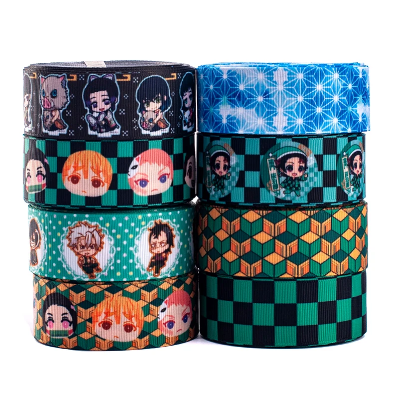 

Cute Japan Cartoon Printed kimetsu no yaiba Grosgrain/Satin Ribbon 5 Yards for DIY Hair Accessories