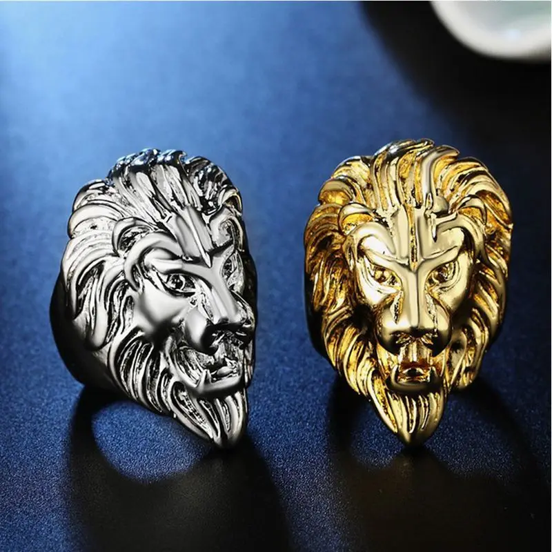 Мужские Винтажные кольца из нержавеющей стали с головой льва в стиле рок