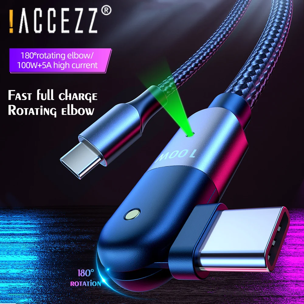 

!ACCEZZ Elbow Rotate 60W/100W USB C to USB C PD Cable Type C Wire For MacBook Pro Samsung S20 Data Fast Charging USB Charge Cord