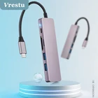 USB 3.0 Type C Hub адаптер 6 в 1, Двойная док-станция USB для MacBook Pro с 4K 30 Гц, Высокоскоростная зарядка PD, кардридер, сплиттер