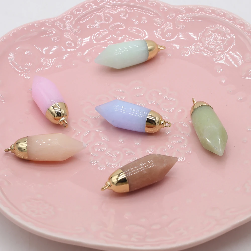 

10PCSWholesale Natural Stone Color Dyed Jade Irregular Gold Pendant For Jewelry Making DIYNecklace Earring Accessory Charms Gift