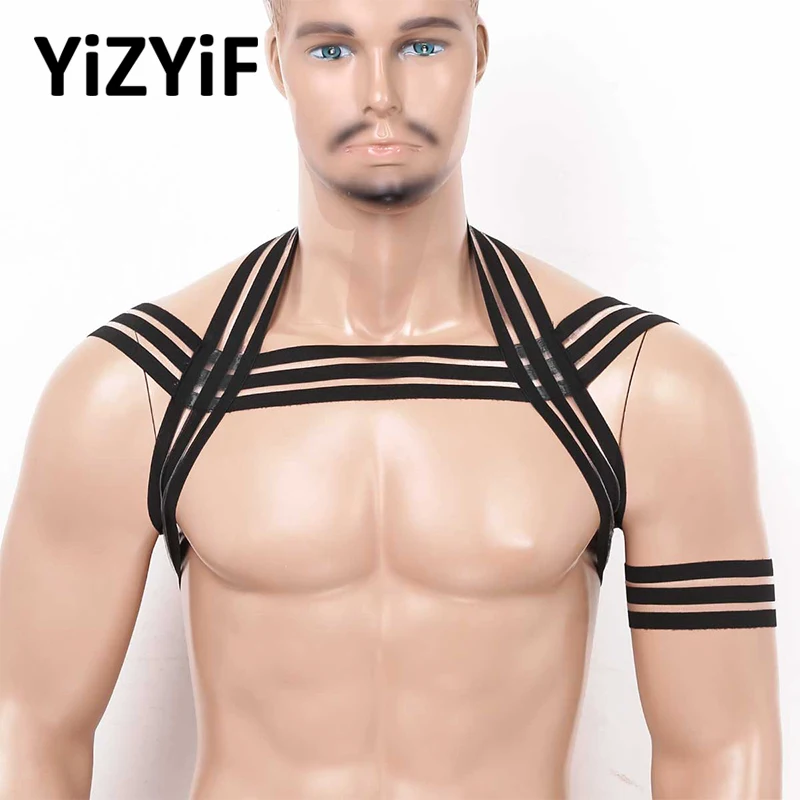 

Men Sexy Body Chest Harness Elastic Shoulder Muscle Straps Cosplay Stage Party Costume Accessory Sexy Mens Harness Belt Clubwear