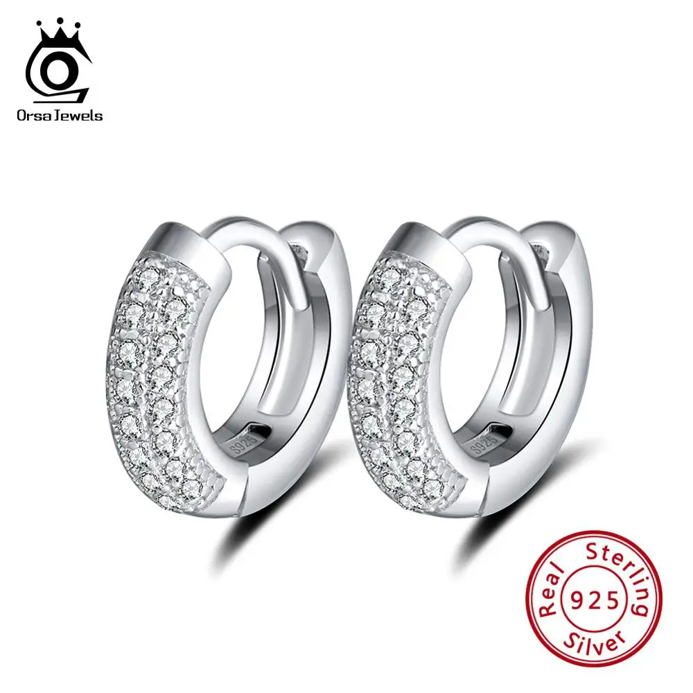 ORSA JEWELS Твердые 925 пробы серебряные серьги-кольца для женщин маленький круг Серебряный цвет трендовые женские свадебные ювелирные изделия SE103 - Цвет камня: SE103