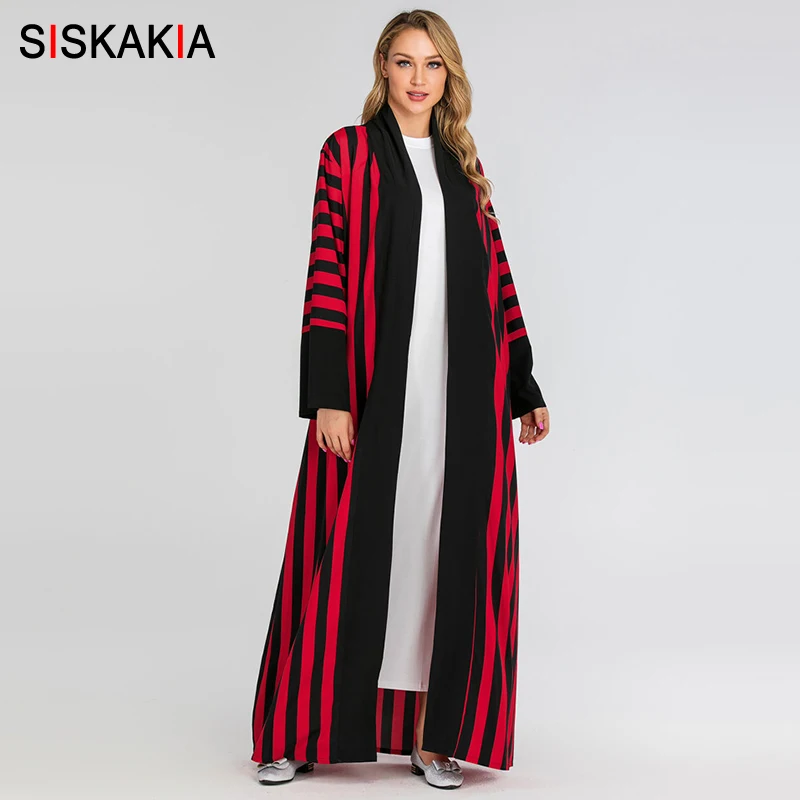 Siskakia мусульманская женская открытая абайя короткая полоса пэчворк Арабский Дубай турецкое кимоно с длинным рукавом Sash Исламская одежда женская