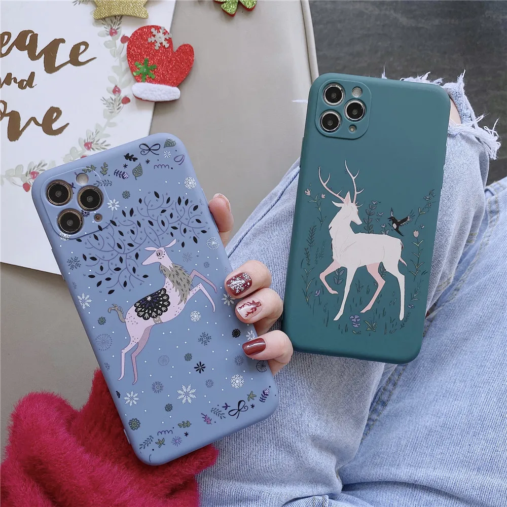 

moskado TPU Christmas Elk Phone Case for iphone 11 12 Pro Max Mini X XS XR 7 8 Plus Dust-proof Mobile Phone Protective Shell