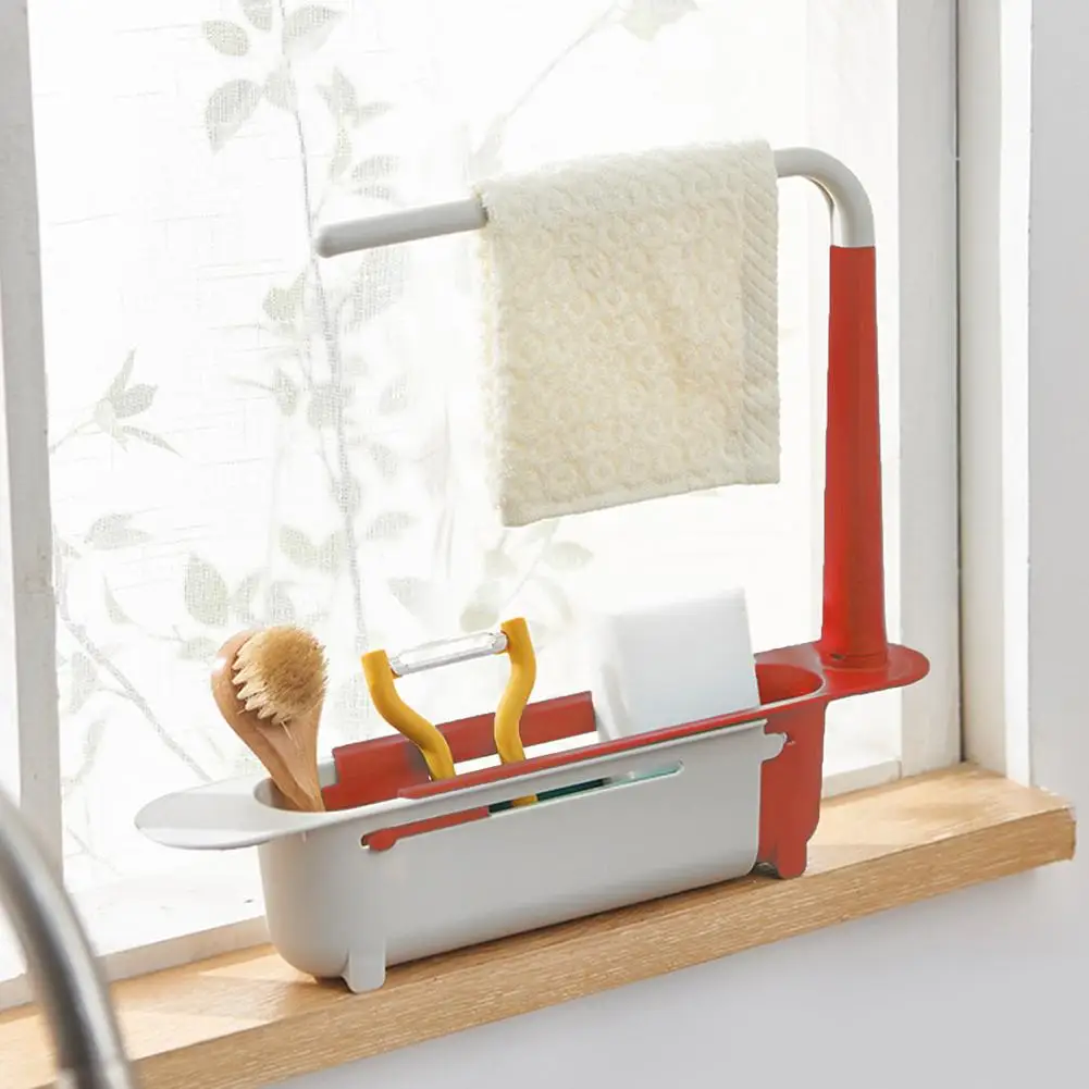 

Telescopic Sink Shelf Soap Sponge Drain Rack Storage Basket Bag Faucet Holder Adjustable Bathroom Holder Sink Kitchen Accessorie