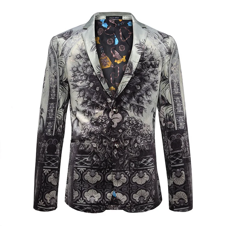 Повседневная одежда мужской с животным принтом блейзер для мужчин Slim Fit Клубные наряды Vetement Homme Veste Mariage Lentejuela Hombre мужские - Цвет: gray