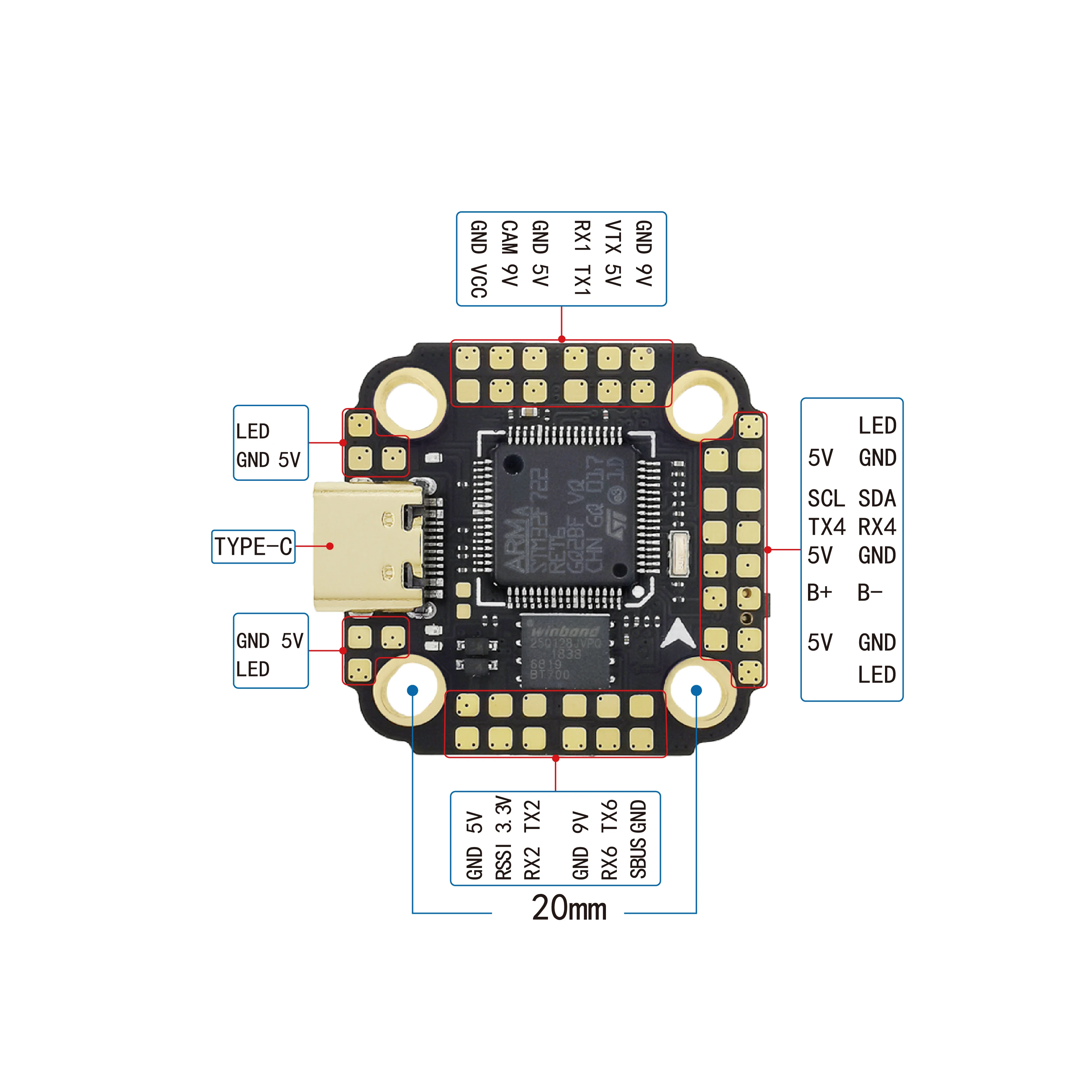 Контроллер полета HAKRC F722 DJI MINI 3-6S барометр гироскоп двойной BEC 5V/3A 9V/2.5A для