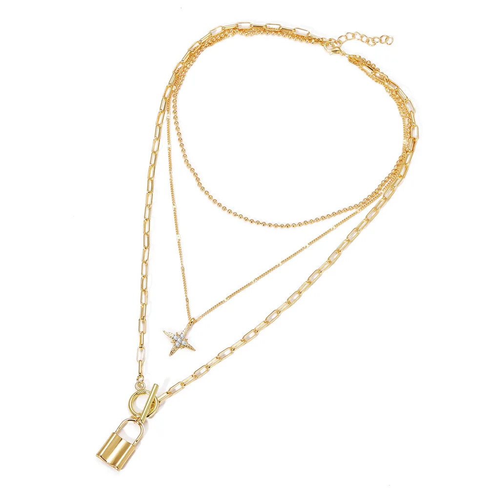 Чокер золотистый Женский 3-слойное ожерелье-чокер с подвеской в виде звезд