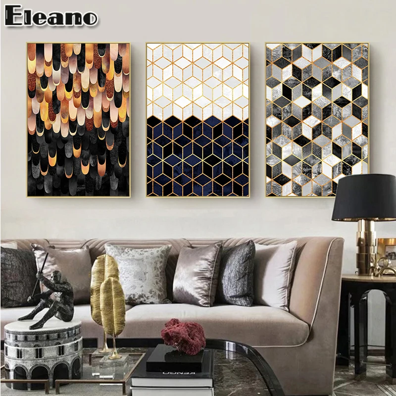 

Black Gold Geometric Poster Abstract Art Poster Living Room Decoration Canvas Painting Bedroom Decor Nordic Print Line Pictures
