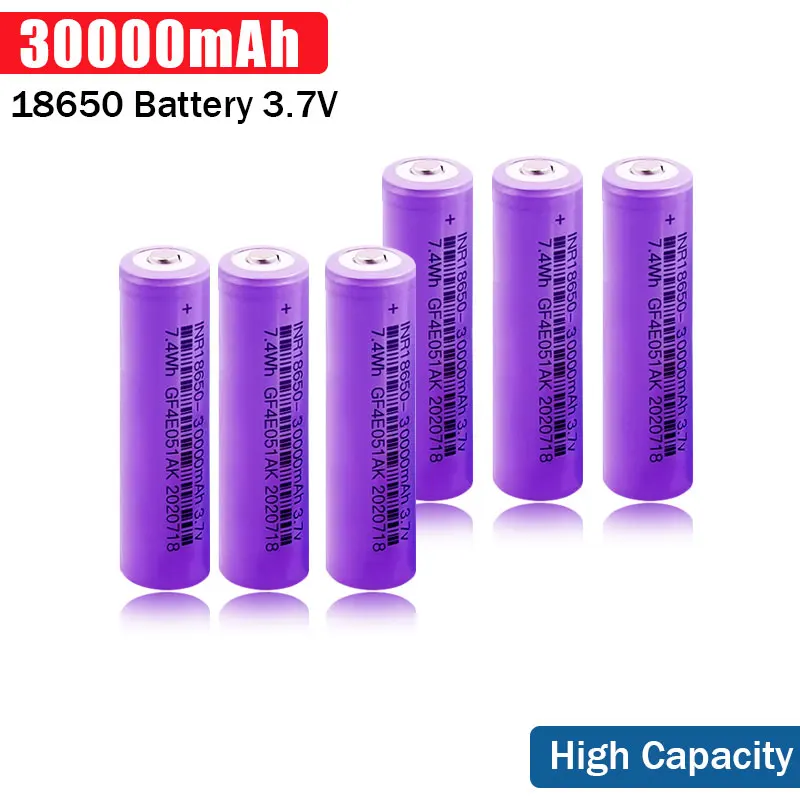 

2021 NEW 1-20PCS High Capacity 18650 Battery 3.7V 30000mAh Rechargeable Lithium Battery for LED Flashlight Dropshipping