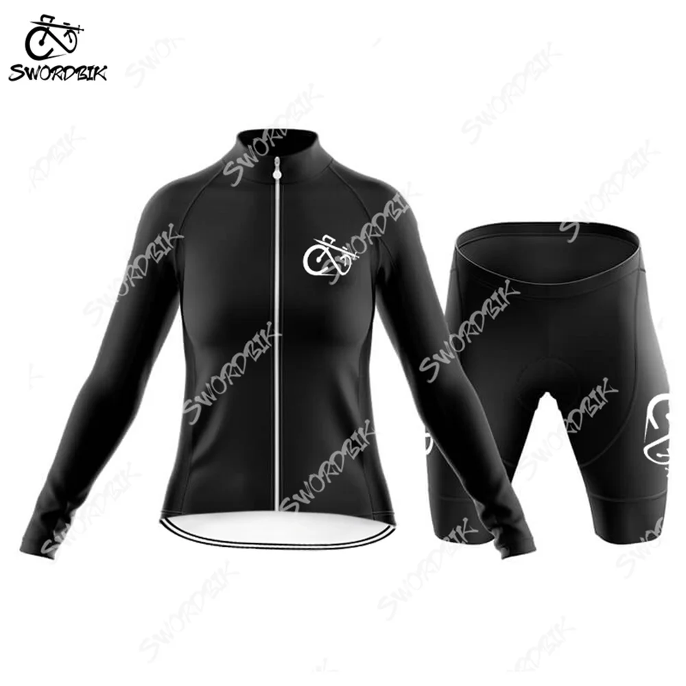 

2021 Swordbik Cycling Jersey Women Long Sleeve Set Autumn Winter Bicycle Clothing Black Breathable Anti Sweat Bike Competition