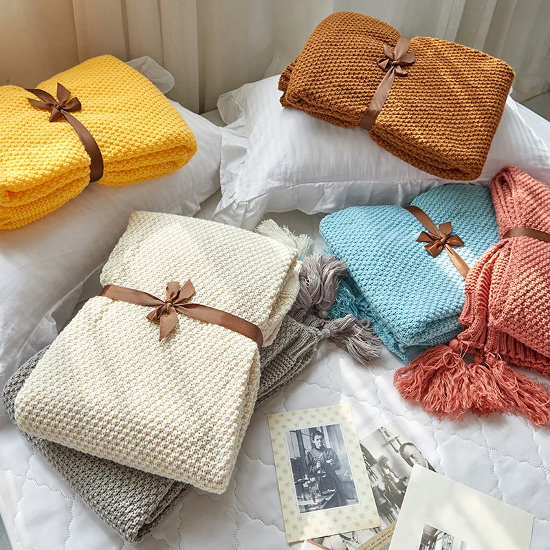 

Knitted Blanket Throw Blanket With Tassels Nordic Decorative Home Textile For Sofa Bed Throw Chunky Knit Throw Blanket