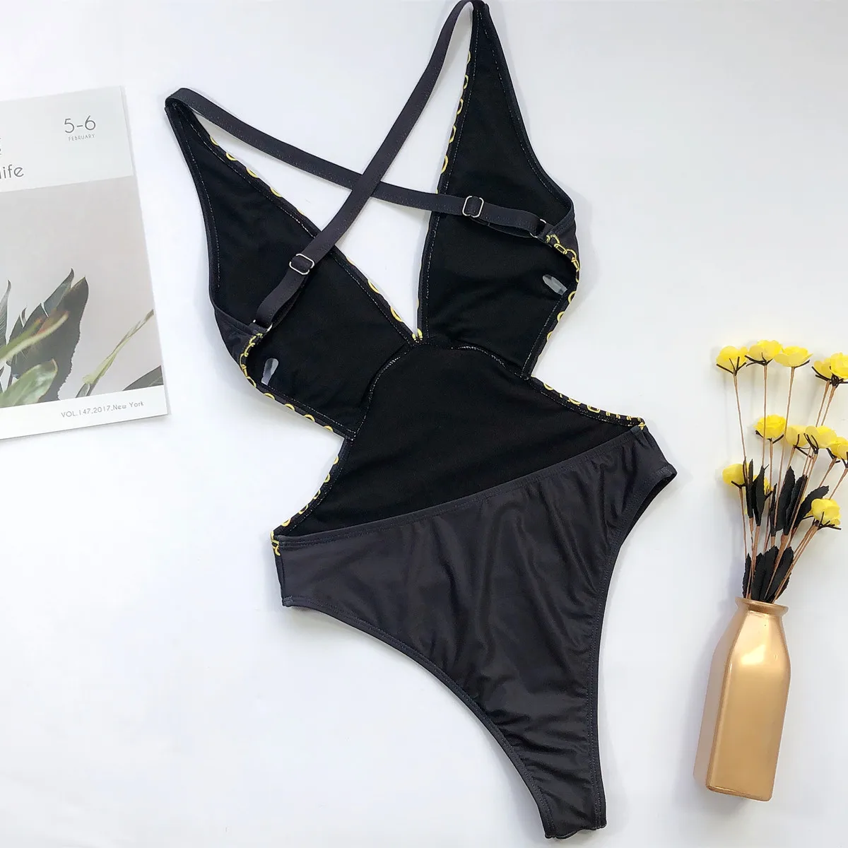 

Bikini Summer 2021 One-piece Black Swimsuit Retro royal style Stitch Biquini Pit Bar Knit High Waist Plus size adjustable Bikini