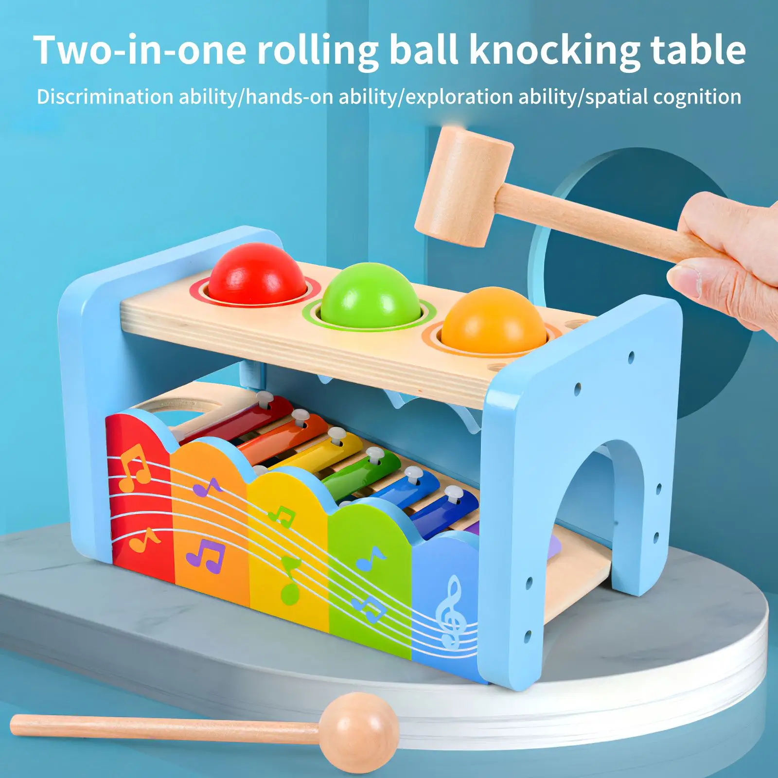 

Kid Xylophone 2 In 1 Wooden Pound Whac-A-Mole Toy Early Music Color Enlightenment Motor Skill Development Montessori Musical Toy