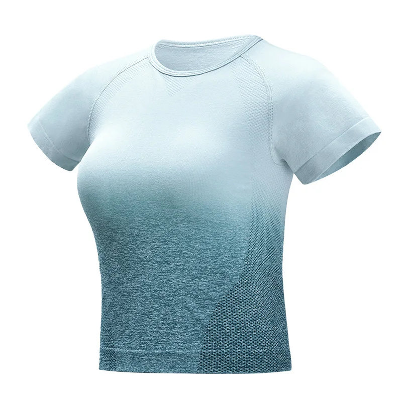 

Women Sport Crop Top Gradient Color Yoga T-shirt High Elastic Breathable Short Sleeve Sportswear FOU99